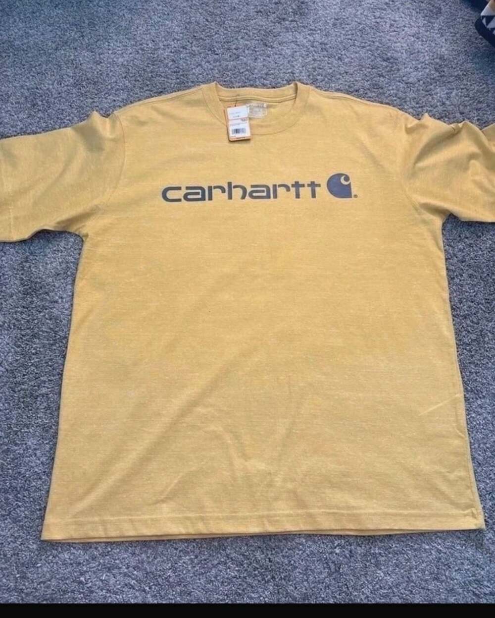 Carhartt K195 Loose Fit T-Shirt Size L Yellow Graphic Logo